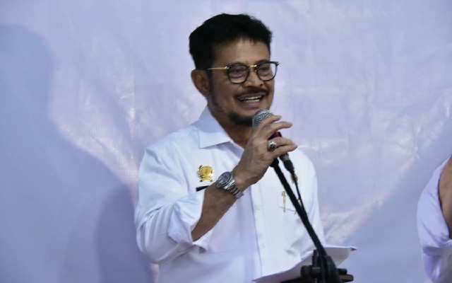 Foto : Menteri Pertanian Syahrul Yasin Limpo Saat Menghadiri Pelepasan Eskpor Larva Kering ke Inggris, di Kota Bogor (3/3)
