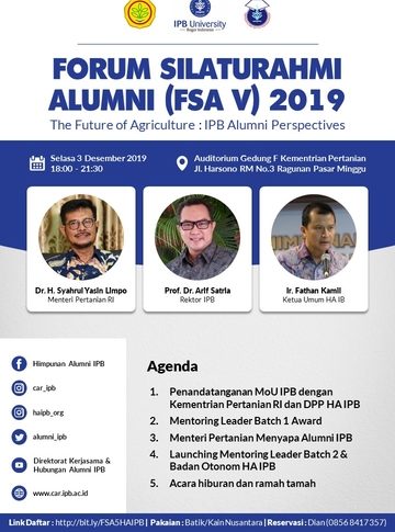 Foto : Rencana Kegiatan Forum Silahturahmi Alumni (FSA) yang Dihadiri oleh Menteri Pertanian Syahrul Yasin Limpo, Rektor IPB Arif Satria, dan Ketua Umum HA IB Fathan Kamil