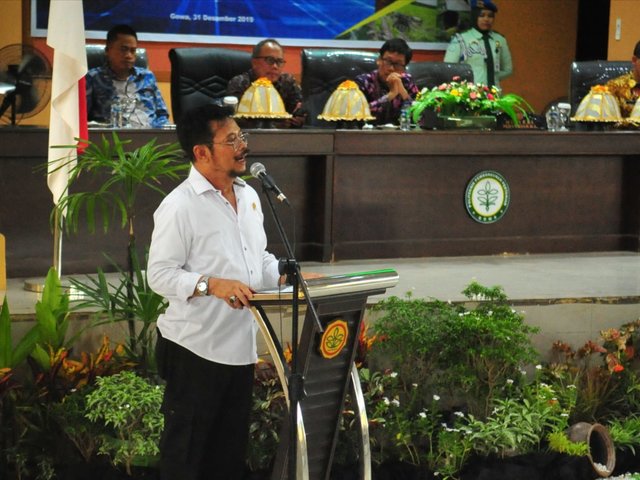 Foto : Mentan Syahrul Yasin Limpo, saat memberikan kuliah umum di Polbangtan di Kabupaten Gowa.